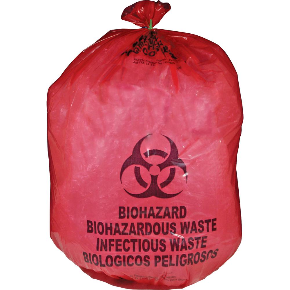 Medegen MHMS Red Biohazard Infectious Waste Bags - 25 gal Capacity - 31" Width x 41" Length - 1.10 mil (28 Micron) Thickness - Red - 50/Box - Office Waste. Picture 2