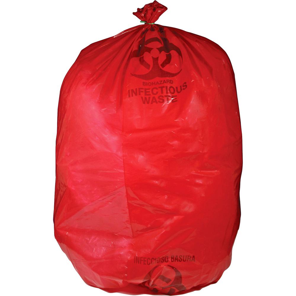 Medegen MHMS Red Biohazard Infectious Waste Bags - 33 gal Capacity - 31" Width x 43" Length - 1.50 mil (38 Micron) Thickness - Red - 50/Box - Office Waste. Picture 2
