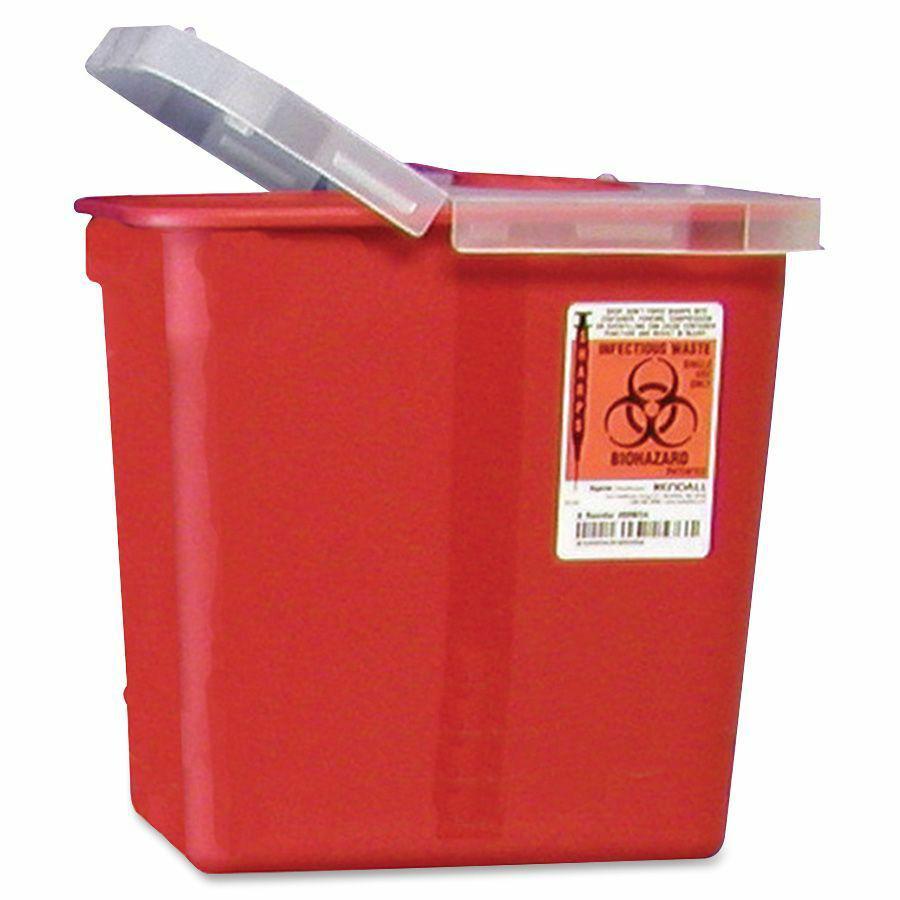 Covidien Sharps Hinged Lid Container - 2 gal Capacity - 10" Height x 10.5" Width x 7.3" Depth - Red - 1 Each. Picture 2