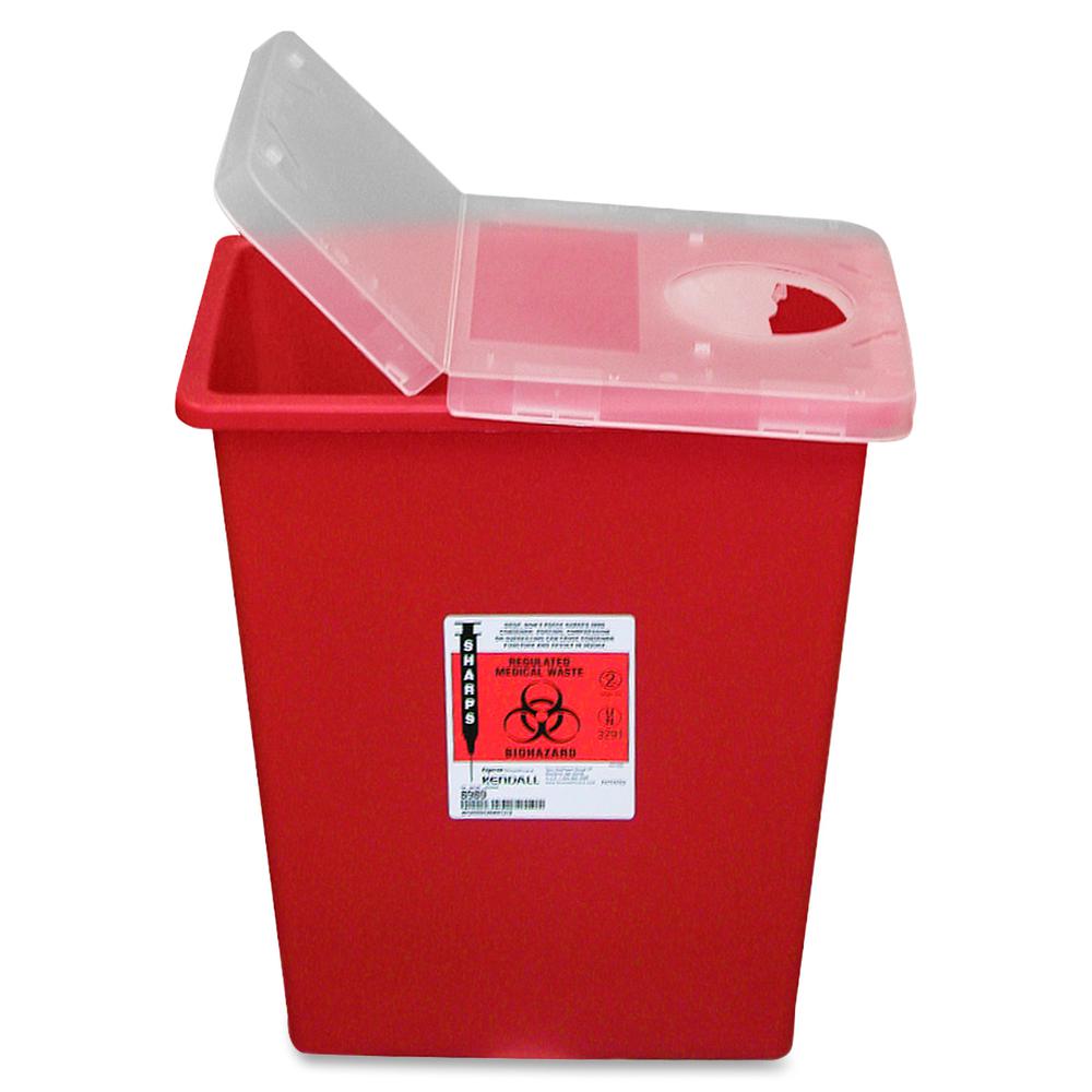 Covidien Kendall Sharps Containers with Hinged Lid - 8 gal Capacity - 17.5" Height x 15.5" Width x 11" Depth - Red - 1 Each. Picture 2