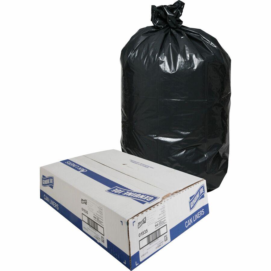 Genuine Joe Heavy-Duty Trash Can Liners - 60 gal Capacity - 39" Width x 56" Length - 1.50 mil (38 Micron) Thickness - Low Density - Black - Plastic Resin - 50/Box - Debris, Can, Waste. Picture 9