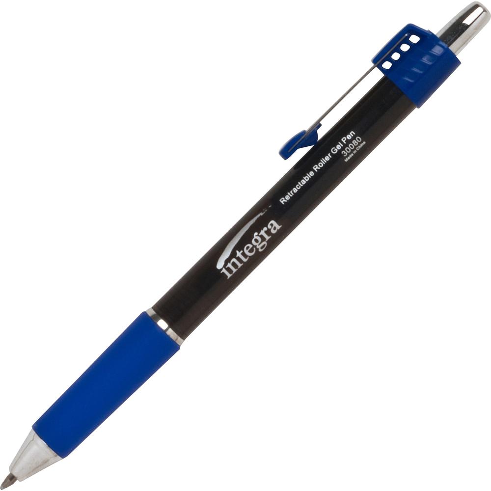 Integra Retractable Roller Gel Pen with Metal Clip - 0.7 mm Pen Point Size - Retractable - Blue Gel-based Ink - Blue Barrel - 1 Dozen. Picture 3
