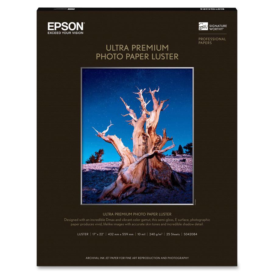 Epson Ultra Premium Luster Surface Photo Paper - C - 17" x 22" - Luster - 25 / Pack. Picture 3