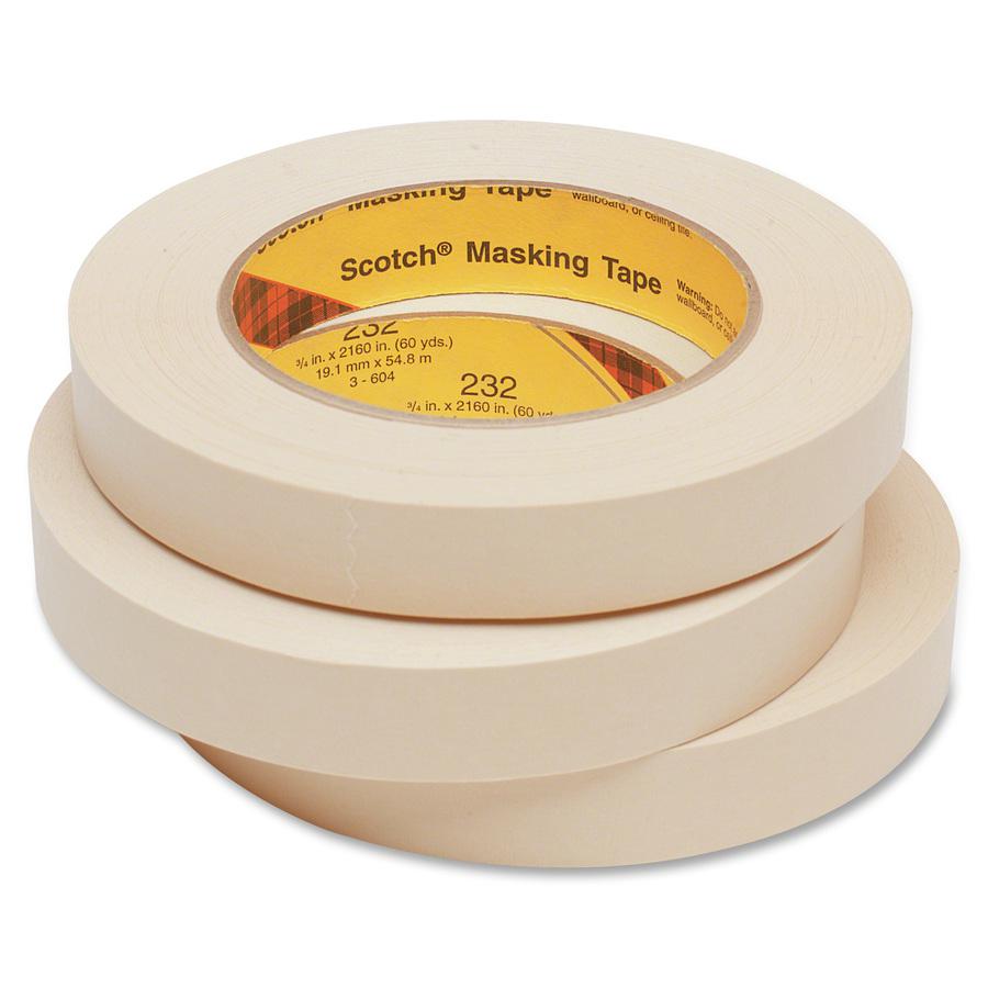 Scotch 232 High-performance Masking Tape - 60 yd Length x 0.75" Width - 6.3 mil Thickness - 3" Core - Rubber Backing - Solvent Resistant - For Masking - 1 / Roll - Cream. Picture 3
