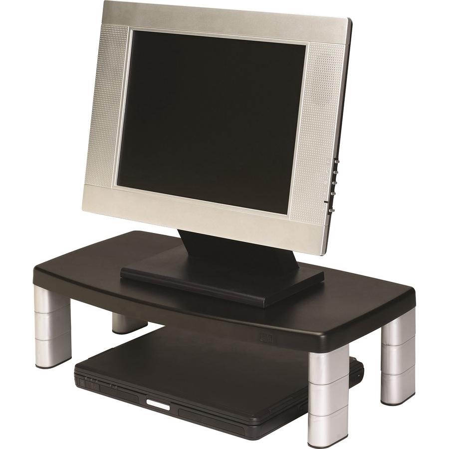 3M Adjustable Monitor Riser Stand - Up to 17" Screen Support - 40 lb Load Capacity - 6" Height x 18.5" Width x 10" Depth - Black. Picture 2