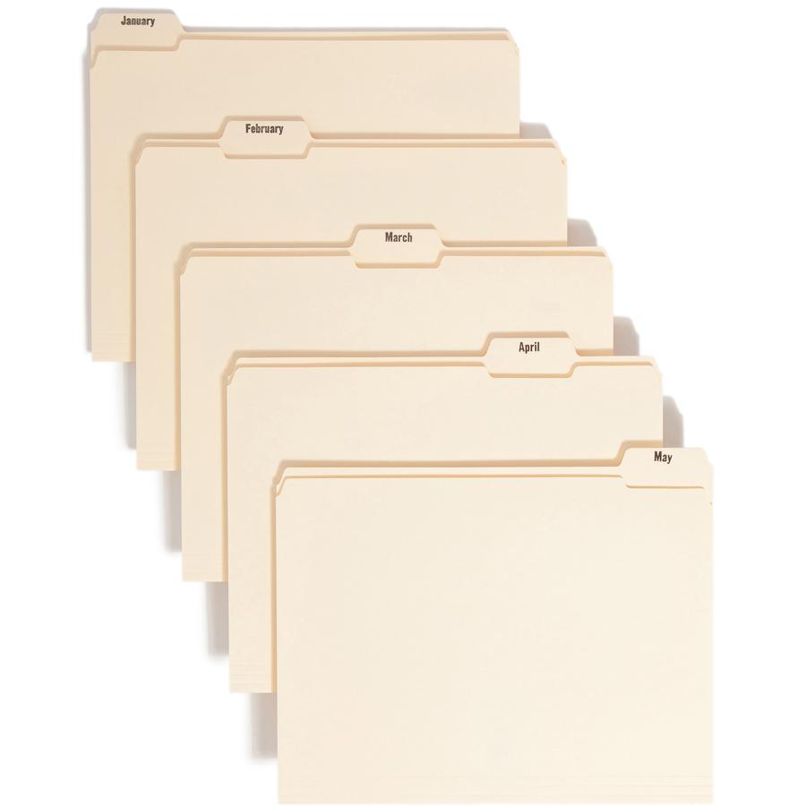 Smead 1/5 Tab Cut Letter Recycled Top Tab File Folder - 8 1/2" x 11" - 3/4" Expansion - Top Tab Location - Assorted Position Tab Position - Manila - 10% Recycled - 12 / Set. Picture 8