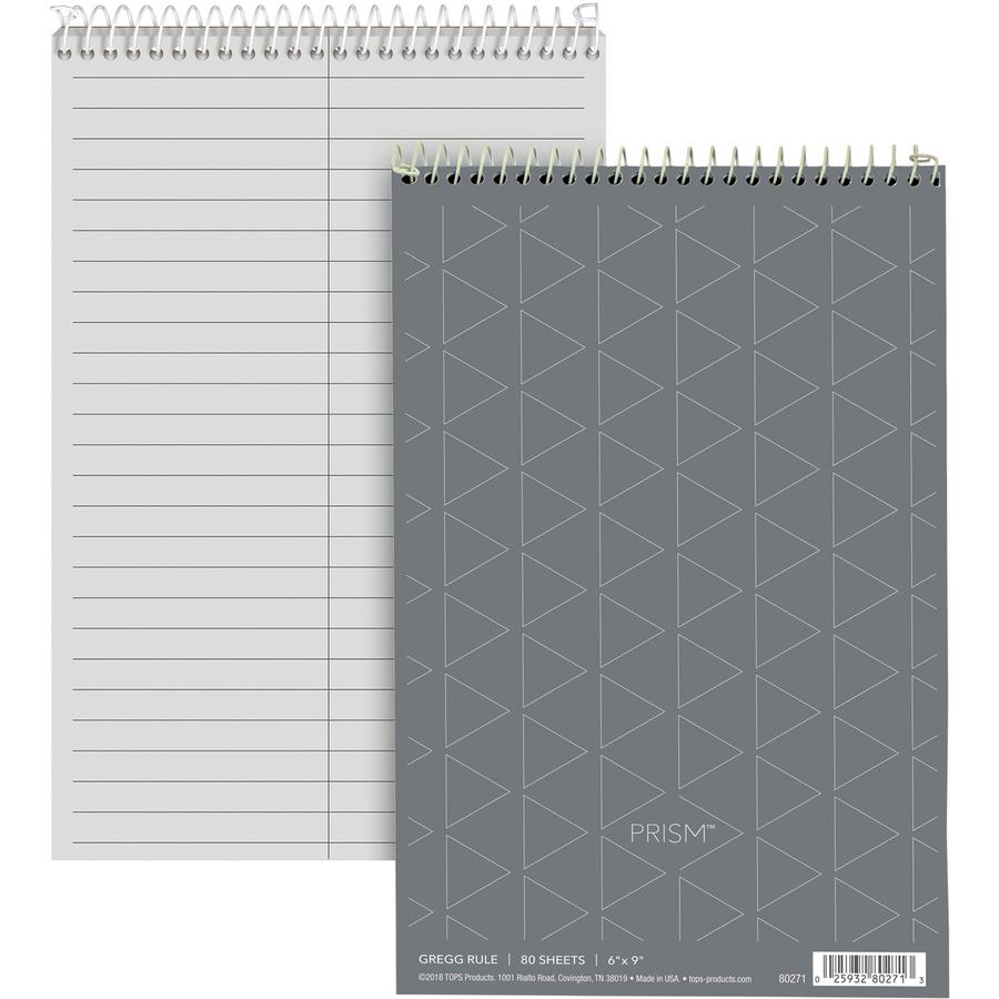 TOPS Prism Steno Books - 80 Sheets - Coilock - Gregg Ruled Margin - 6" x 9" - Gray Paper - Stiff-back, Perforated - 4 / Pack. Picture 3