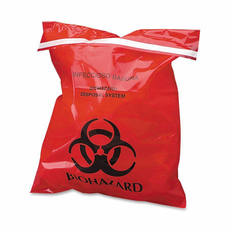 CareTek Stick-On Biohazard Infectious Waste Bags - 9" Width x 10" Length - 2 mil (51 Micron) Thickness - Red - 100/Box. Picture 3