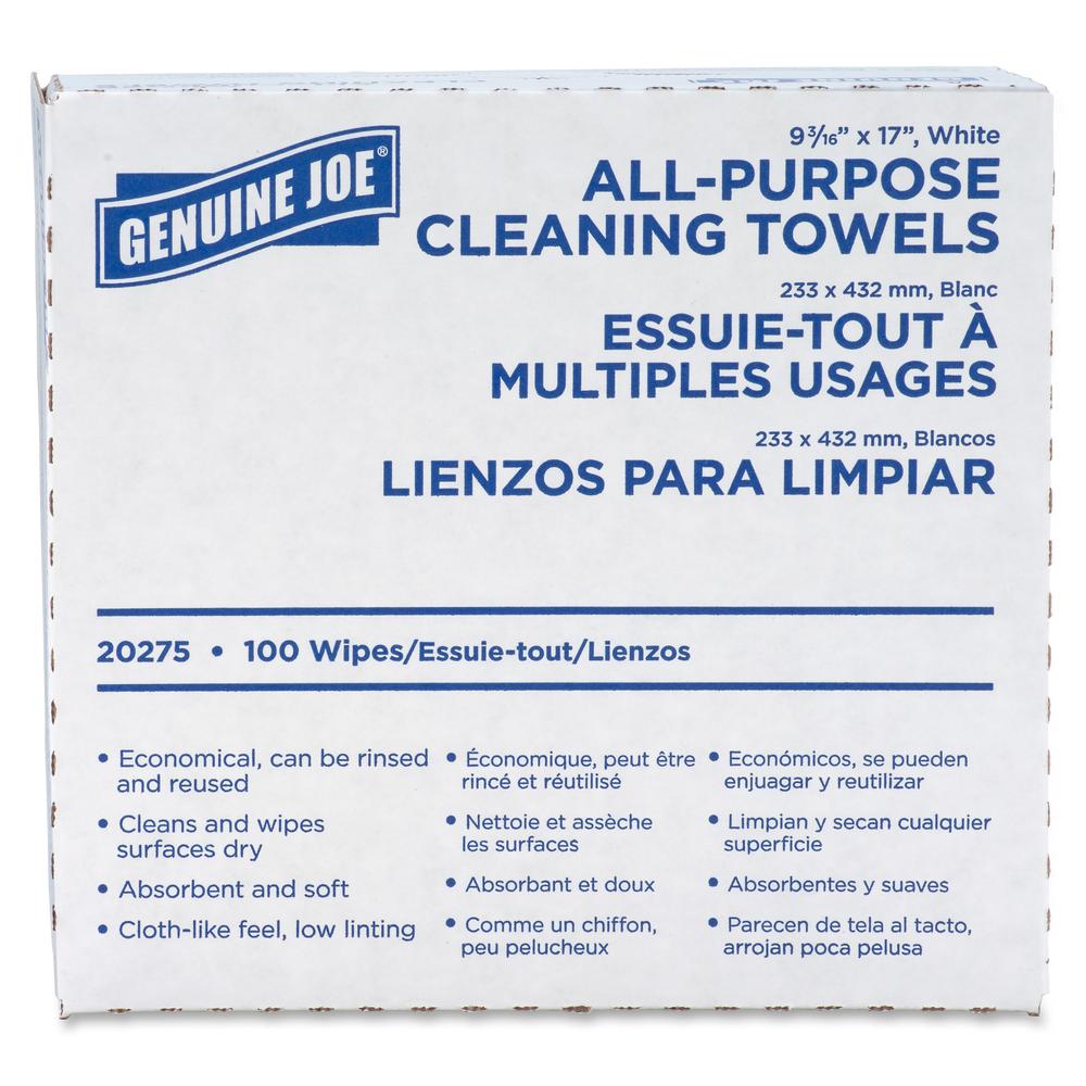 Genuine Joe All-Purpose Cleaning Towels - 16.50" x 9.50" - White - Fabric - 100 / Box. Picture 5
