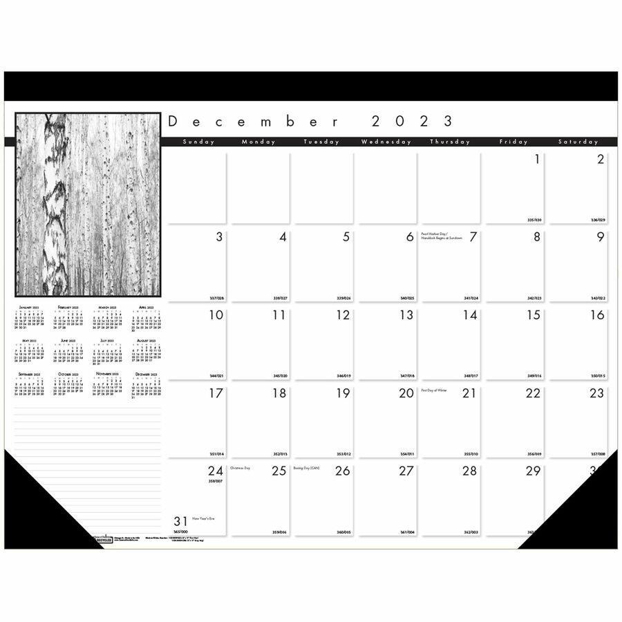 House of Doolittle Black on White Calendar Desk Pad - Julian Dates - Monthly - 13 Month - December 2023 - December 2024 - 1 Month Single Page Layout - 22" x 17" Sheet Size - 2.75" x 2.25" Block - Desk. Picture 3