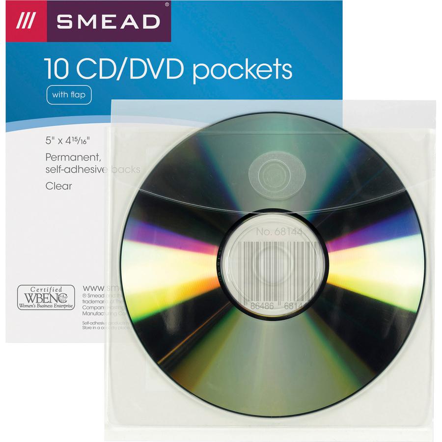 Smead Self-Adhesive CD/DVD Pockets - 4.9" Height x 5" Width - Clear - Poly - 10 / Pack. Picture 4
