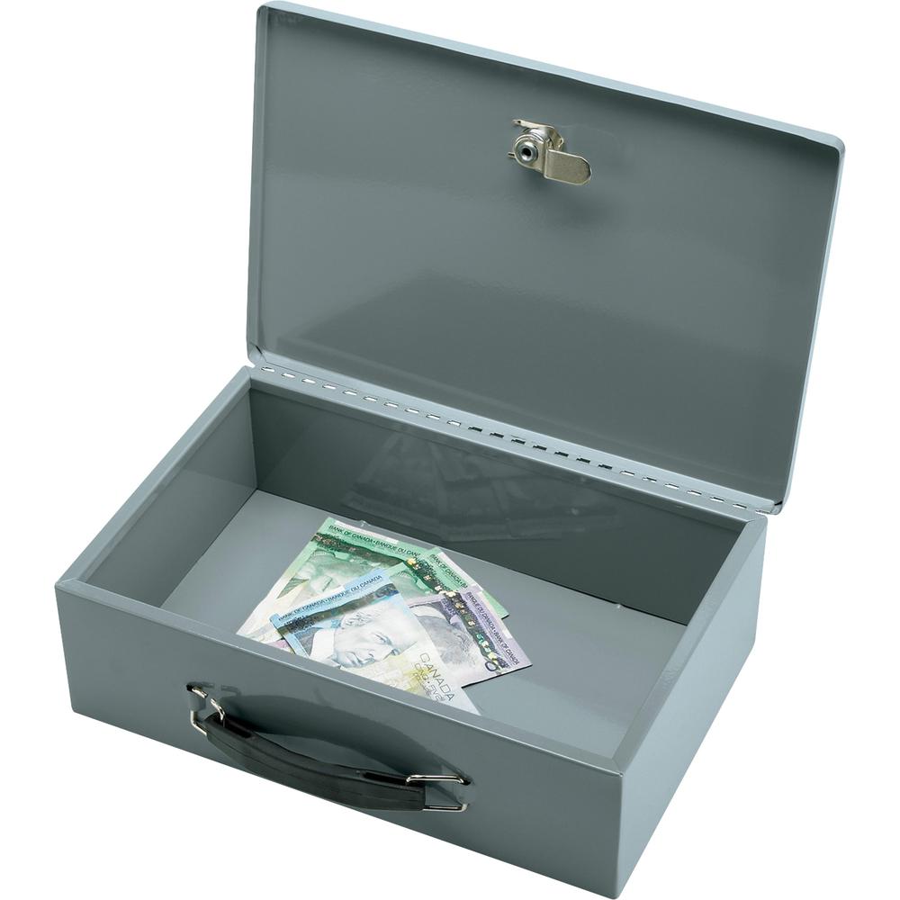 Sparco All-Steel Insulated Cash Box - Steel - Gray - 3.8" Height x 12.8" Width x 8.3" Depth. Picture 2