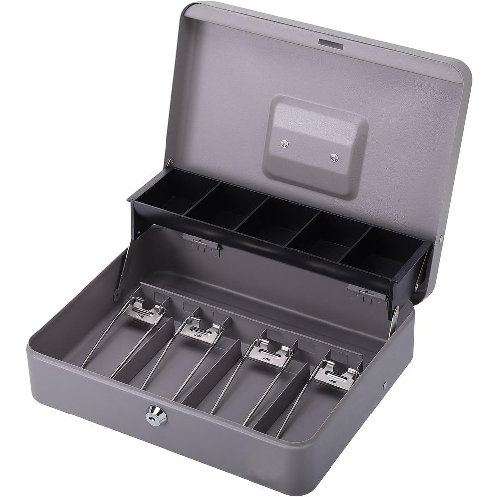 Sparco Controller Cash Box - 5 Coin - Gray - 3.4" Height x 11.4" Width x 7.5" Depth. Picture 11