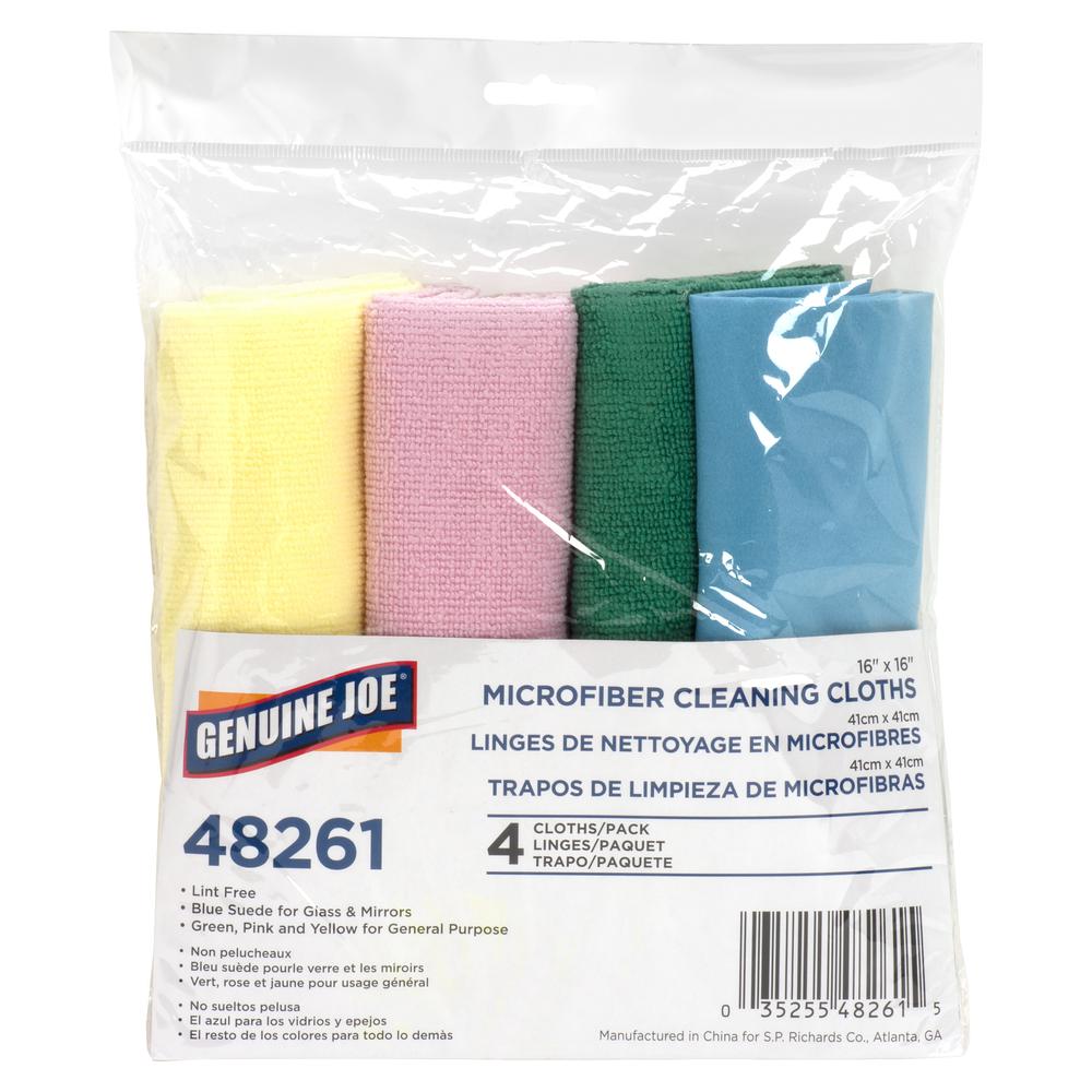 Genuine Joe Color-coded Microfiber Cleaning Cloths - 16" x 16" - Assorted - MicroFiber - 4 / Pack. Picture 3