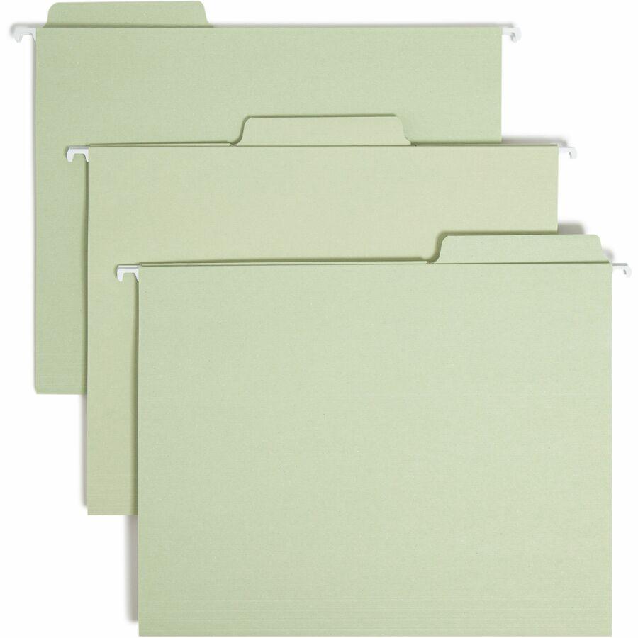 Smead FasTab 1/3 Tab Cut Letter Recycled Hanging Folder - 8 1/2" x 11" - Top Tab Location - Assorted Position Tab Position - Moss - 10% Recycled - 20 / Box. Picture 9