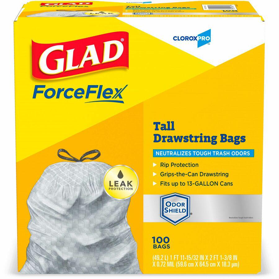 CloroxPro&trade; ForceFlex Tall Kitchen Drawstring Trash Bags - 13 gal Capacity - 24" Width x 25.13" Length - 90 mil (2286 Micron) Thickness - Gray - Plastic - 1/Box - 100 Per Box - Kitchen, Office, D. Picture 15