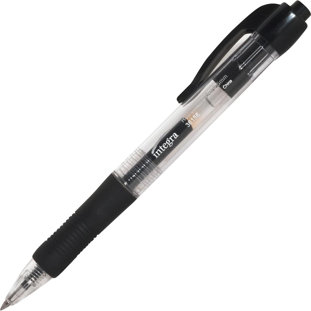 Integra Retractable 0.5mm Gel Pens - Fine Pen Point - 0.5 mm Pen Point Size - Retractable - Black Gel-based Ink - Black Barrel - Metal Tip - 1 Dozen. Picture 4