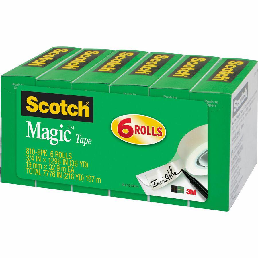 Scotch 3/4"W Magic Tape - 36 yd Length x 0.75" Width - 1" Core - Split Resistant, Tear Resistant - For Mending, Splicing - 6 / Pack - Matte - Clear. Picture 2