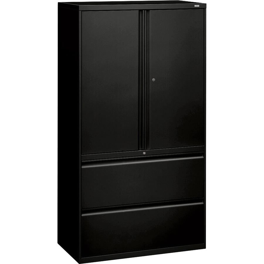 HON 800 Series Wide Lateral File with Storage Cabinet - 2-Drawer - 36" x 19.3" x 67" - 3 x Shelf(ves) - 2 x Drawer(s) for File - 2 x Side Open Door(s) - Legal, Letter - Lateral - Interlocking, Tamper . Picture 3