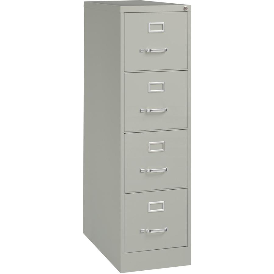 Lorell Fortress Series 26-1/2" Commercial-Grade Vertical File Cabinet - 15" x 26.5" x 52" - 4 x Drawer(s) for File - Letter - Vertical - Security Lock, Ball-bearing Suspension, Heavy Duty - Light Gray. Picture 9