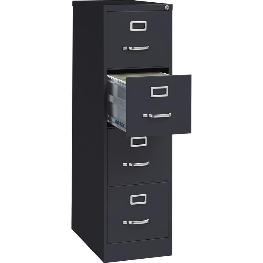 Lorell Fortress Series 25" Commercial-Grade Vertical File Cabinet - 15" x 25" x 52" - 4 x Drawer(s) for File - Letter - Vertical - Security Lock, Ball-bearing Suspension, Heavy Duty - Black - Steel - . Picture 10