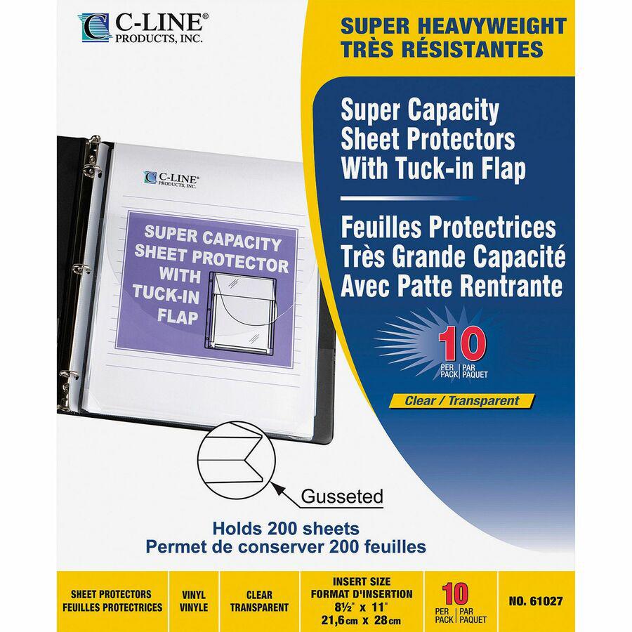 C-Line Super Capacity Super Heavyweight Vinyl Sheet Protectors with Tuck-In Flap - Clear, Top Loading, 11 x 8-1/2, 10/PK. Picture 3
