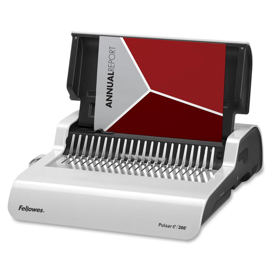 Fellowes Pulsar&trade; E 300 Electric Comb Binding Machine w/Starter Kit - CombBind - 300 Sheet(s) Bind - 20 Punch - 5.1" x 16.9" x 15.4" - White, Black. Picture 10