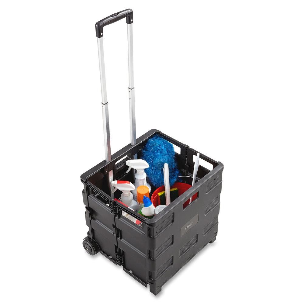 Safco Stow Away Folding Caddy - Telescopic Handle - 50 lb Capacity - 2 Casters - x 16.5" Width x 14.5" Depth x 39" Height - Black, Silver - 1 Each. Picture 3
