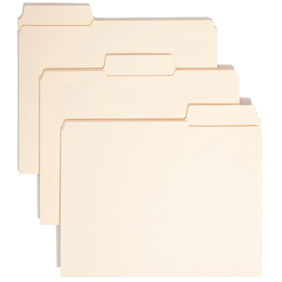 Smead SuperTab 1/3 Tab Cut Letter Recycled Top Tab File Folder - 8 1/2" x 11" - 3/4" Expansion - Top Tab Location - Assorted Position Tab Position - Manila - Manila - 10% Recycled - 100 / Box. Picture 3