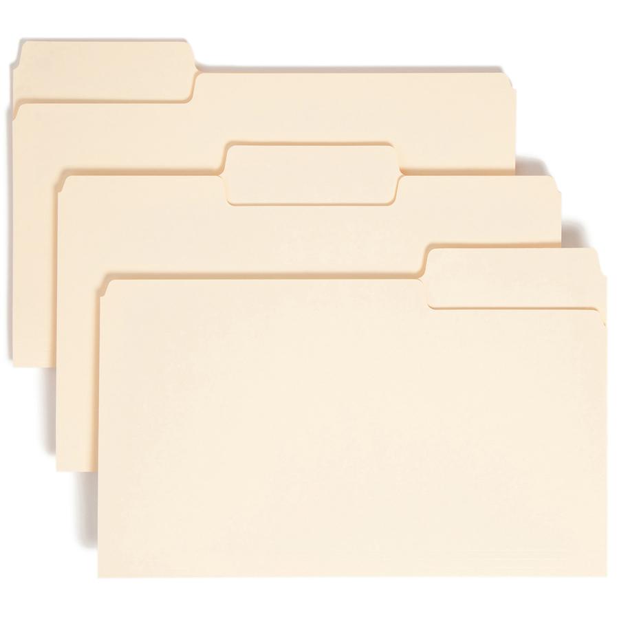 Smead SuperTab 1/3 Tab Cut Legal Recycled Top Tab File Folder - 8 1/2" x 14" - 3/4" Expansion - Top Tab Location - Assorted Position Tab Position - Manila - Manila - 10% Recycled - 100 / Box. Picture 3