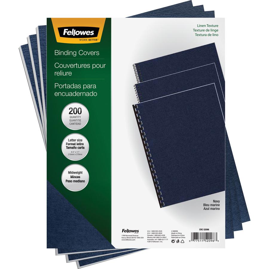 Fellowes Expressions Linen Presentation Covers - 11" Height x 8.5" Width x 0.1" Depth - For Letter 8 1/2" x 11" Sheet - Navy - Linen - 200 / Pack. Picture 9