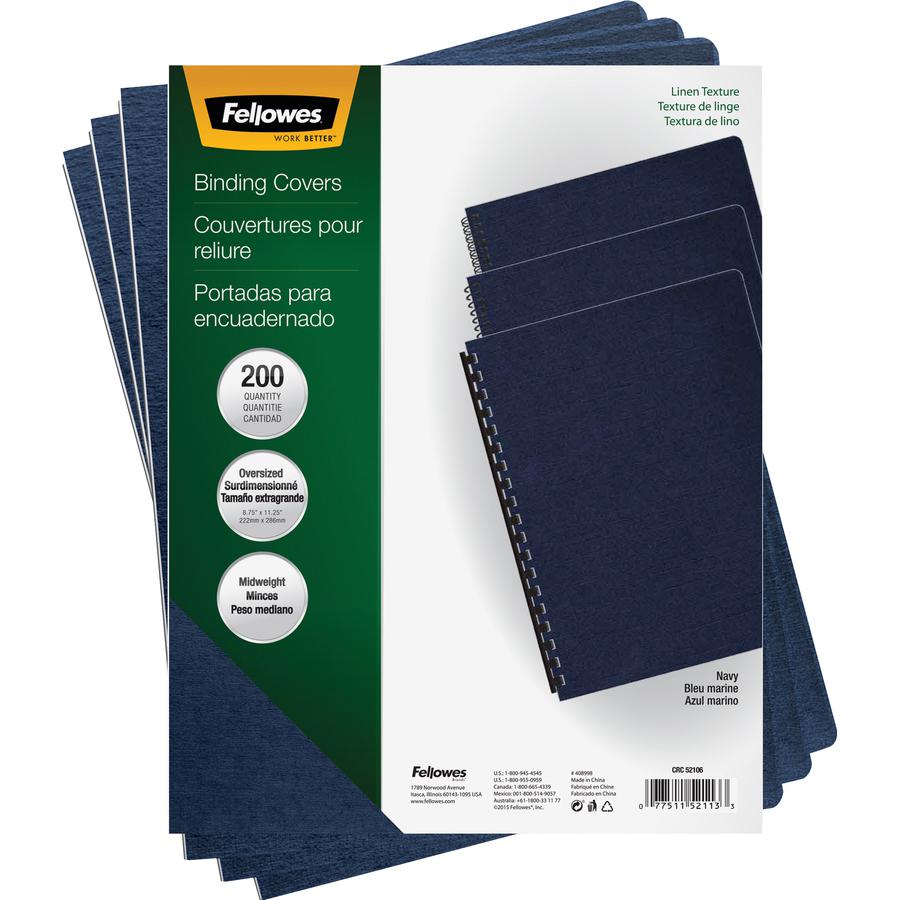 Fellowes Expressions Oversize Linen Presentation Covers - 11.3" Height x 8.8" Width x 0.1" Depth - For Letter 8 1/2" x 11" Sheet - Navy - Linen - 200 / Pack. Picture 8