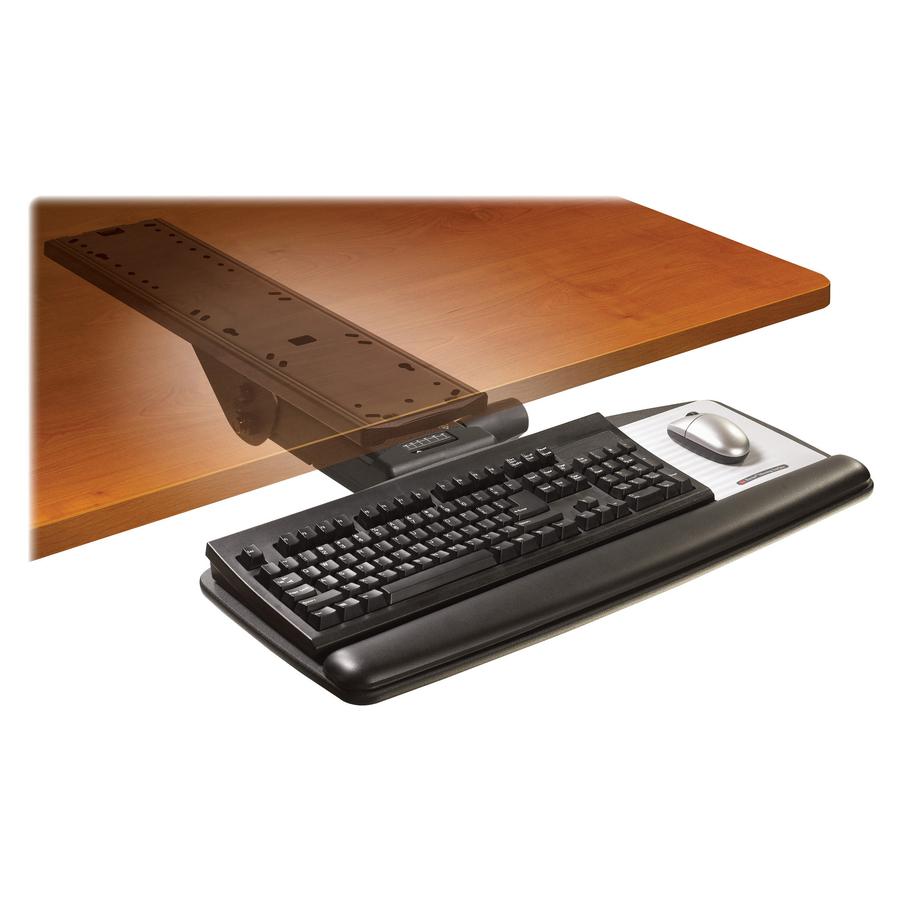 3M Easy Adjust Keyboard Tray with Standard Keyboard and Mouse Platform - 23" Height x 25.5" Width x 12" Depth - Black - 1. Picture 2