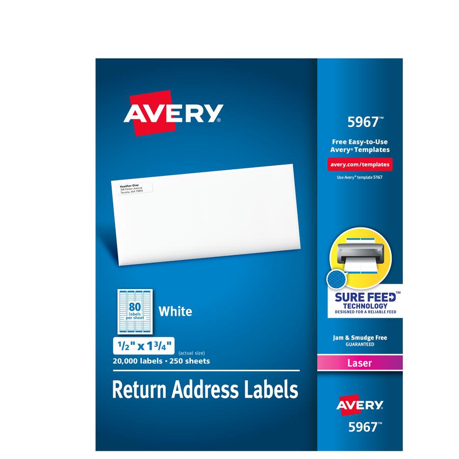 Avery&reg; Easy Peel Mailing Laser Labels - 1/2" Width x 1 3/4" Length - Permanent Adhesive - Rectangle - Laser - White - Paper - 80 / Sheet - 250 Total Sheets - 20000 Total Label(s) - 2. Picture 5