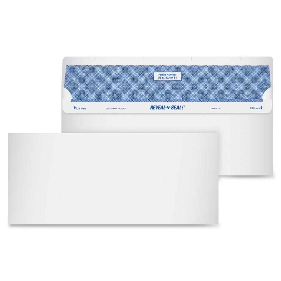 Quality Park Reveal-n-seal Envelopes - Security - #10 - 9 1/2" Width x 4 1/8" Length - 24 lb - 500 / Box - White. Picture 2