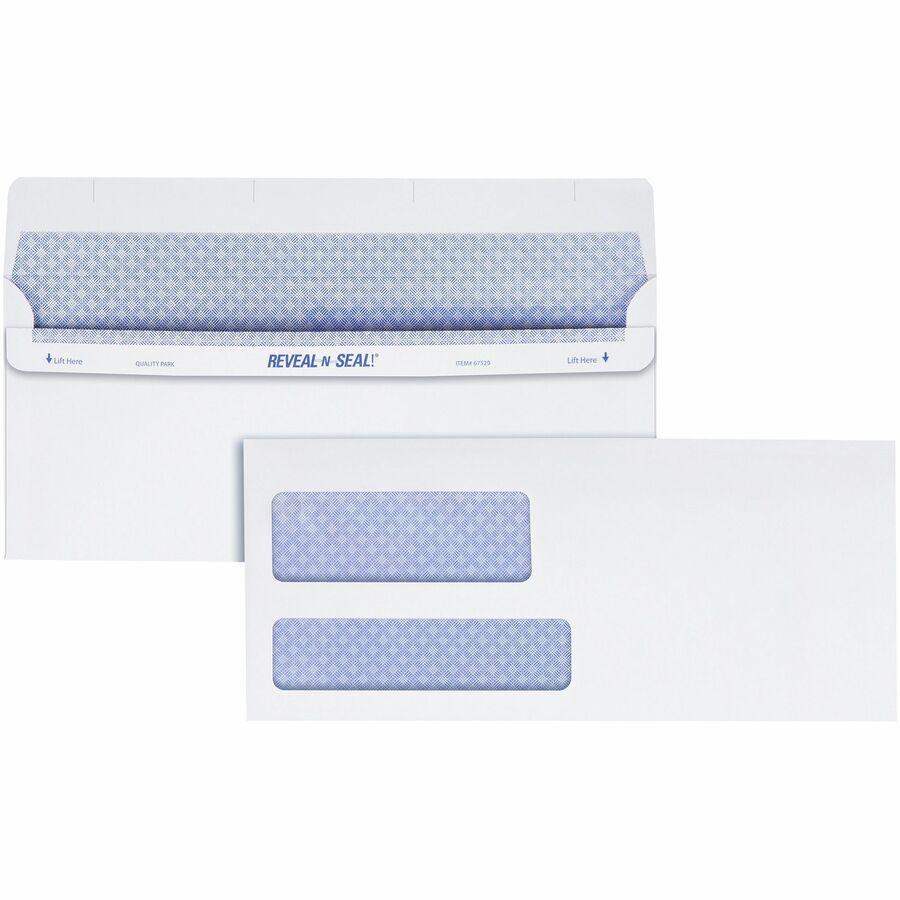 Quality Park No. 9 Double Window Envelopes with Tamper-Evident Seal - Double Window - #9 - 3 7/8" Width x 8 7/8" Length - 24 lb - Self-sealing - 500 / Box - White. Picture 6