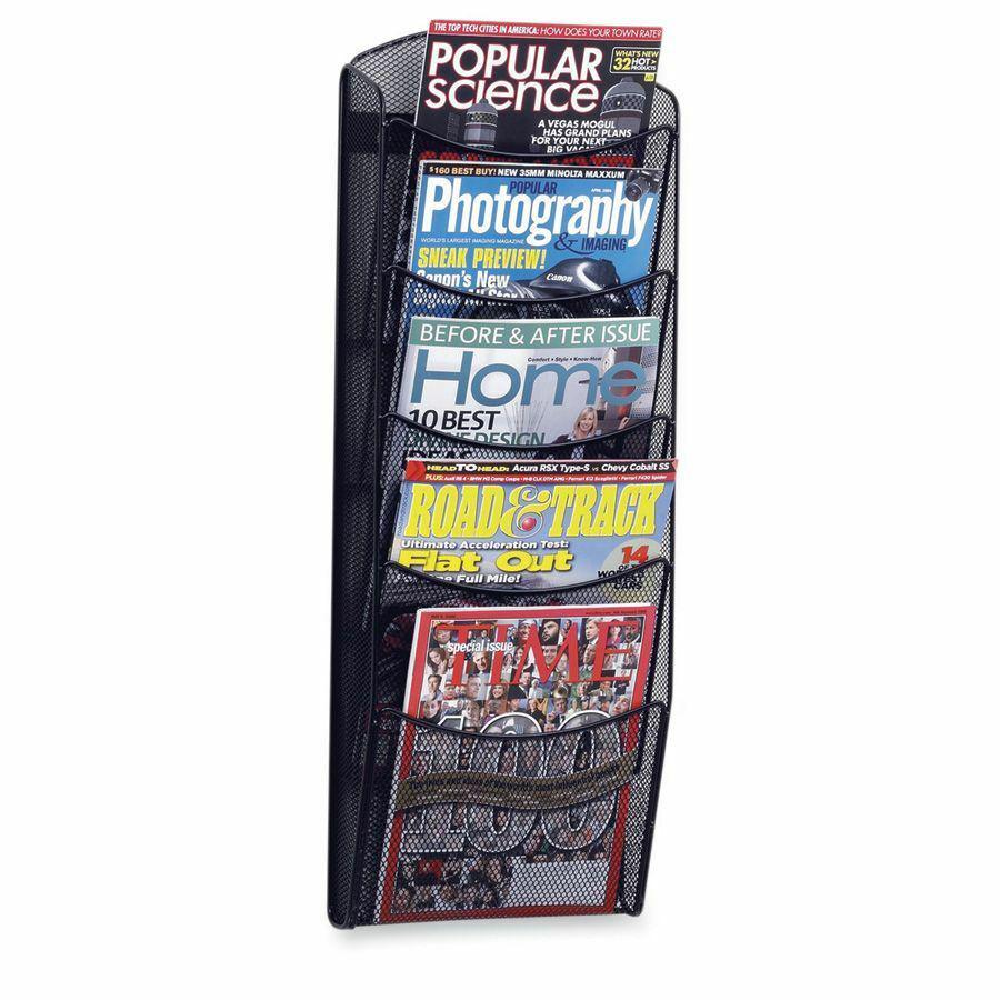 Safco 5-Pocket Onyx Mesh Literature Organizer - 5 Pocket(s) - 28.3" Height x 10.3" Width x 3.5" Depth - Wall Mountable - Powder Coated - Black - Steel - 1 Each. Picture 3
