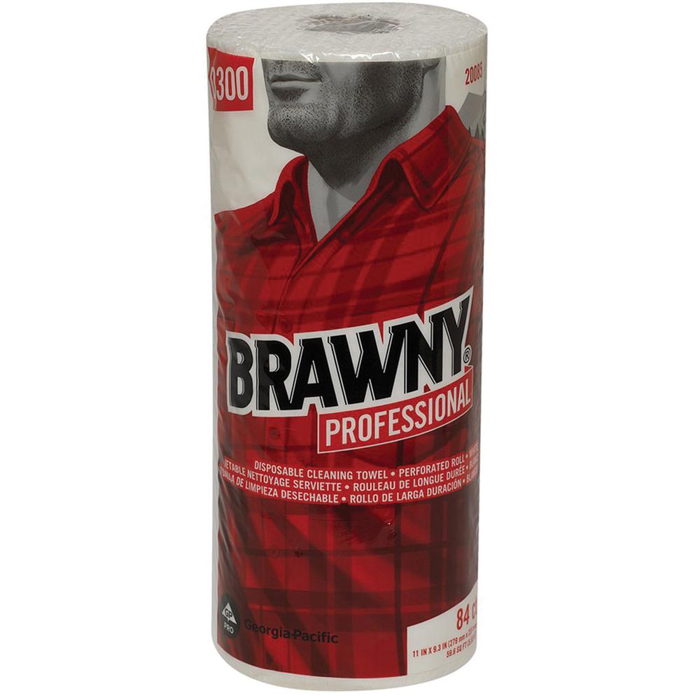 Brawny&reg; Professional D300 Disposable Cleaning Towels - 11" x 9.30" - 84 Sheets/Roll - White - Paper - Absorbent, Soft, Perforated - For Office Building, Food Service - 20 / Carton. Picture 4