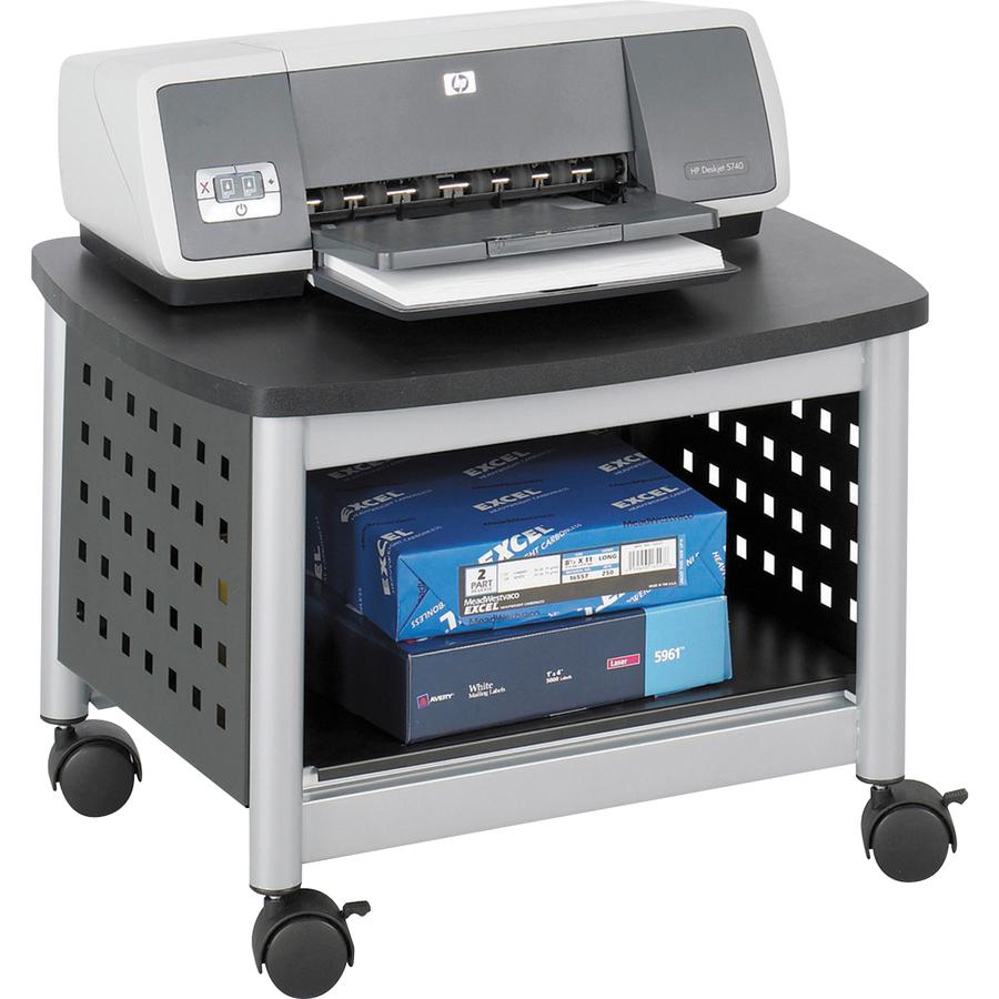 Safco Scoot Underdesk Printer Stand - 100 lb Load Capacity - 14.5" Height x 20.3" Width x 16.5" Depth - Floor - Powder Coated Black - Steel, Particleboard - Black, Silver. Picture 2