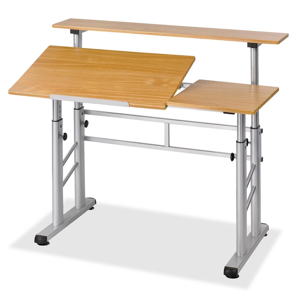 Safco Height-Adjustable Split Level Drafting Table - Rectangle Top - Adjustable Height - 26.50" to 37.25" Adjustment - Assembly Required - Medium Oak - Steel, Wood - 1 Each. Picture 2