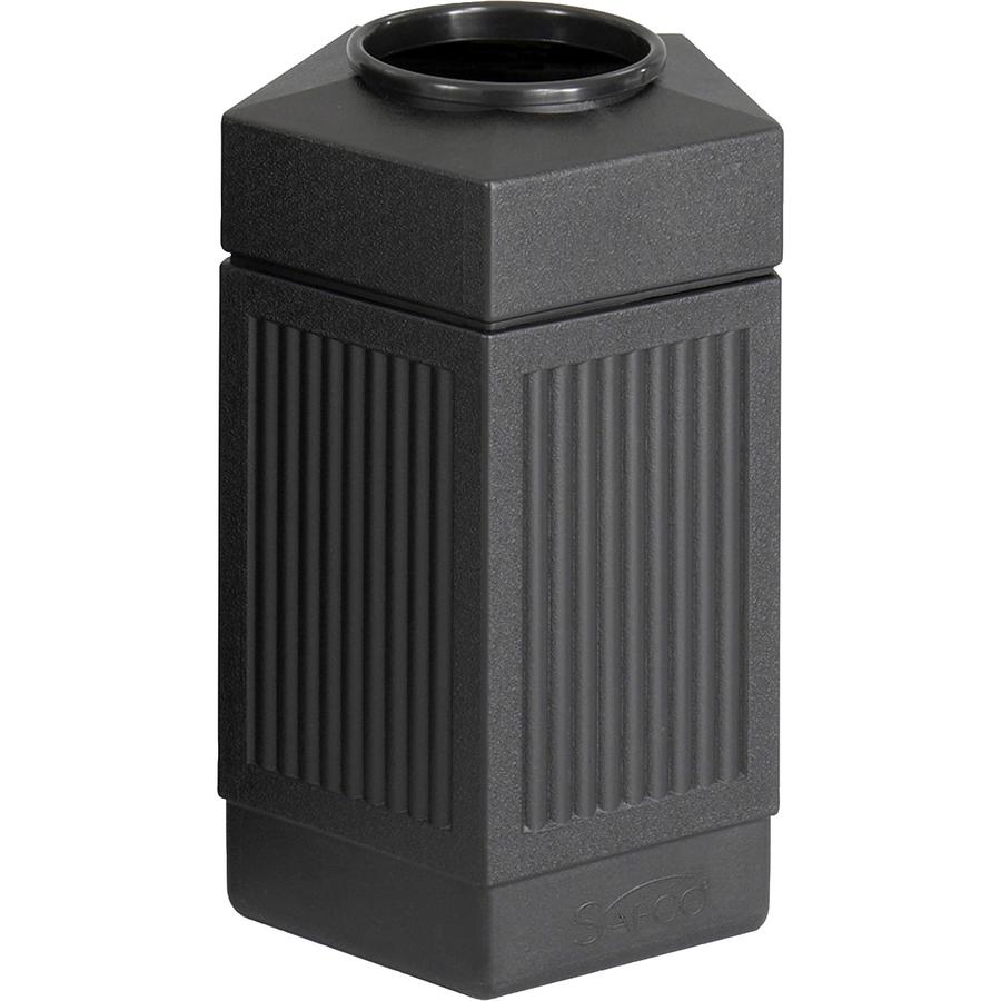Safco Indoor/Outdoor Pentagon Shape Receptacle - 30 gal Capacity - 28.8" Height x 18" Width x 18.5" Depth - Polyethylene - Black - 1 Each. Picture 2