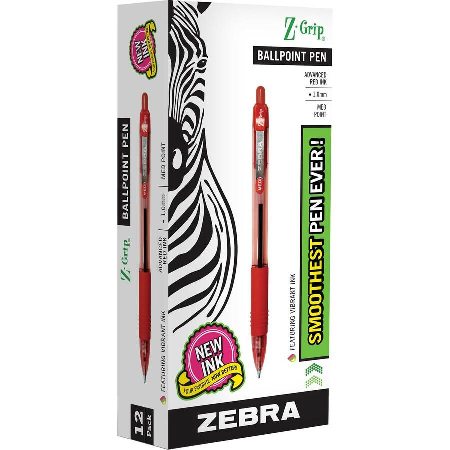 Zebra Pen Z-Grip Retractable Ballpoint Pens - Medium Pen Point - 1 mm Pen Point Size - Retractable - Red - Clear, Red Barrel - 1 / Dozen. Picture 6