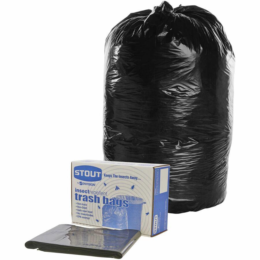 Stout Insect Repellent Trash Bags - 30 gal Capacity - 33" Width x 40" Length - 2 mil (51 Micron) Thickness - Black - Polyethylene - 90/Box - Recycled. Picture 17