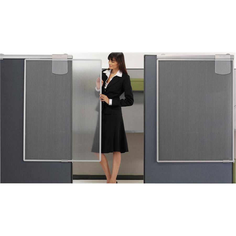 Quartet Workstation Sliding Privacy Screen - 36" Width x 48" Height x 1.3" Depth - Silver Aluminum Frame - Plastic - Silver - 1 Each. Picture 2