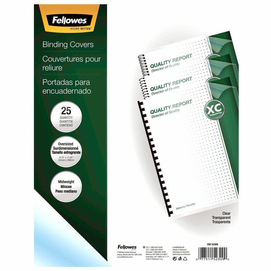 Fellowes Crystals Clear Oversize PVC Covers - 11.3" Height x 8.8" Width x 0" Depth - 8 3/4" x 11 1/4" Sheet - Rectangular - Clear - Plastic, Polyvinyl Chloride (PVC) - 25 / Pack. Picture 2