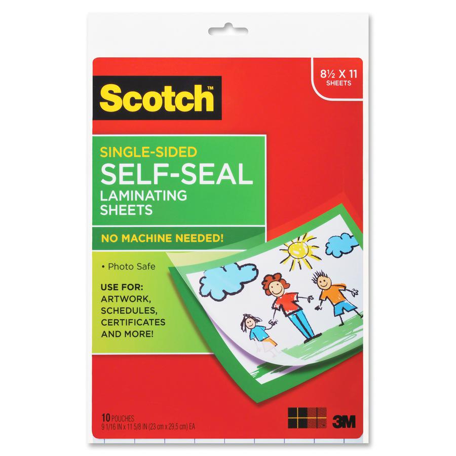 Scotch Self-Seal Laminating Pouches - Sheet Size Supported: Letter 8.50" Width x 11" Length x 9.6 mil Thickness - Laminating Pouch/Sheet Size: 9" Width x 12" Length x 6 mil Thickness - Glossy - for Do. Picture 2