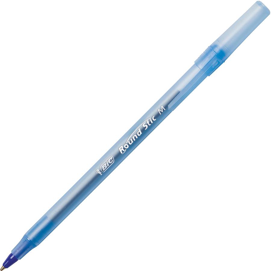 BIC Round Stic Ballpoint Pens - Medium Pen Point - Blue - Blue Barrel - 60 / Box. Picture 3
