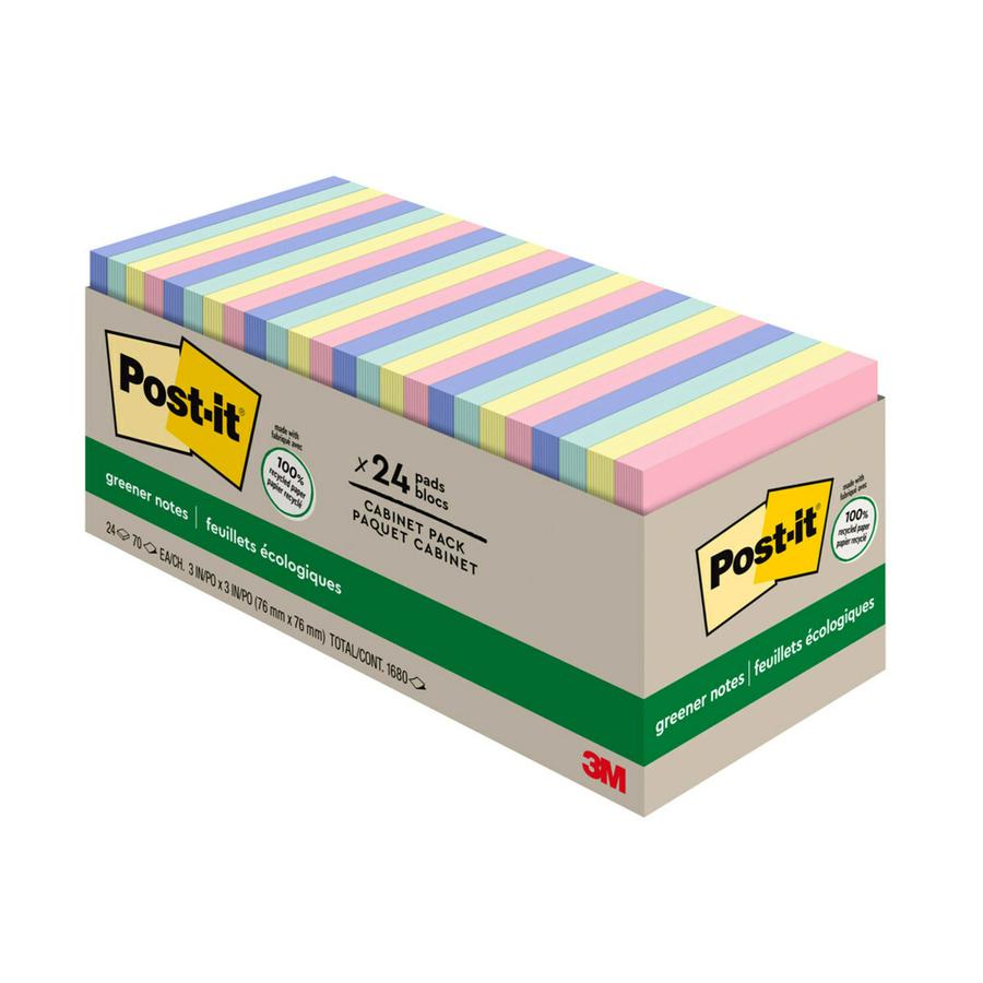 Post-it&reg; Greener Notes Cabinet Pack - Sweet Sprinkles Color Collection - 1800 x Assorted - 3" x 3" - Square - 75 Sheets per Pad - Unruled - Positively Pink, Canary Yellow, Fresh Mint, Moonstone - . Picture 3