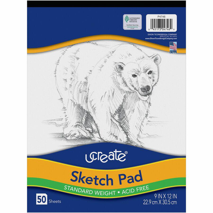 UCreate Medium Weight Sketch Pads - 50 Sheets - 9" x 12" - White Paper - Acid-free, Mediumweight - Recycled - 50 / Pad. Picture 2