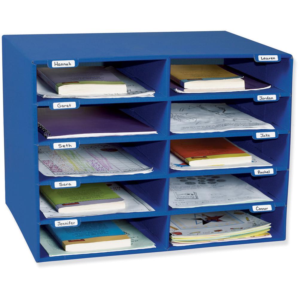 Classroom Keepers 10-Slot Mailbox - 10 Compartment(s) - Compartment Size 3" x 12.50" x 10" - 16.6" Height x 21" Width x 12.9" Depth - 70% Recycled - Blue - 1 Each. Picture 2
